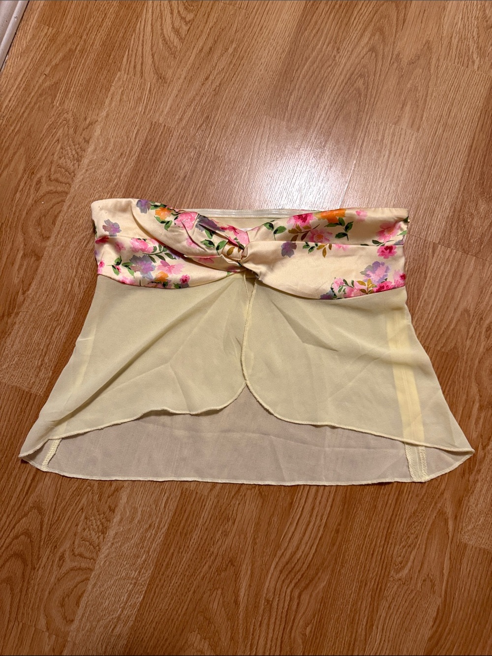 Beginning Boutique Yellow Chiffon Floral Bandeau Top